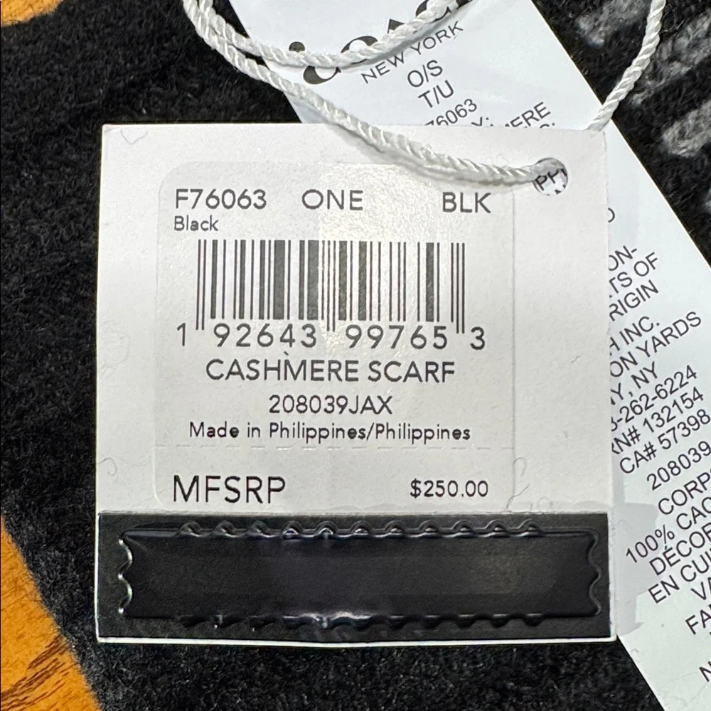 NWT COACH 100% CASHMERE BLACK & GREY STRIPE SCARF - Picture 7 of 7